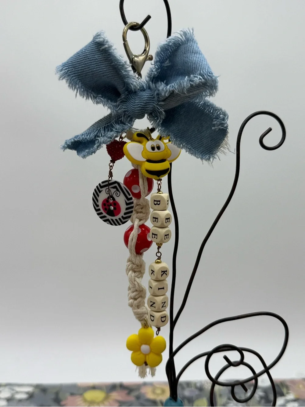 👑Adorned Crown Jewelry purse bag charm keychain bee kind ladybug macrame bow